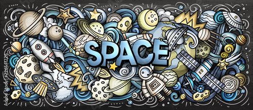 Cartoon cute doodles Space word