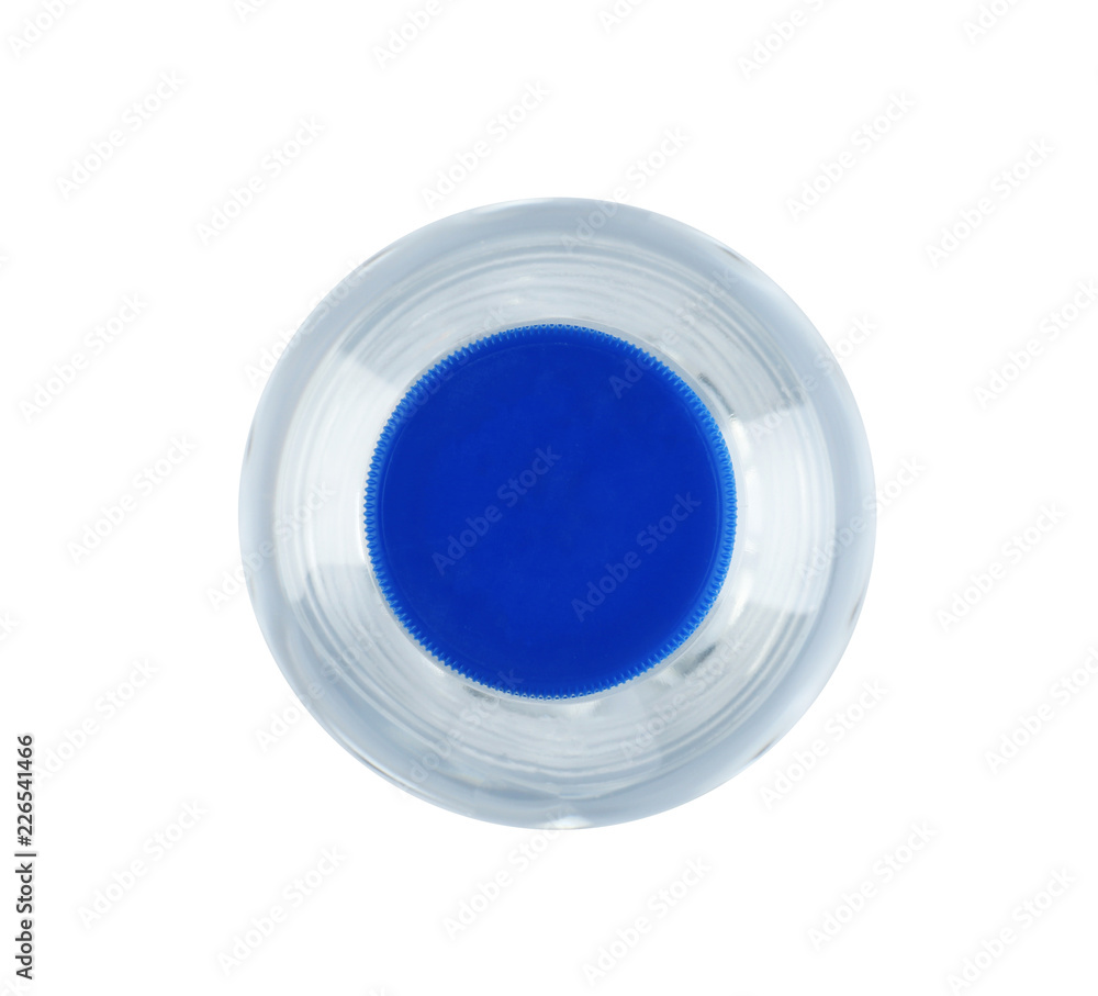 Naklejka premium Plastic bottle with pure water on white background, top view