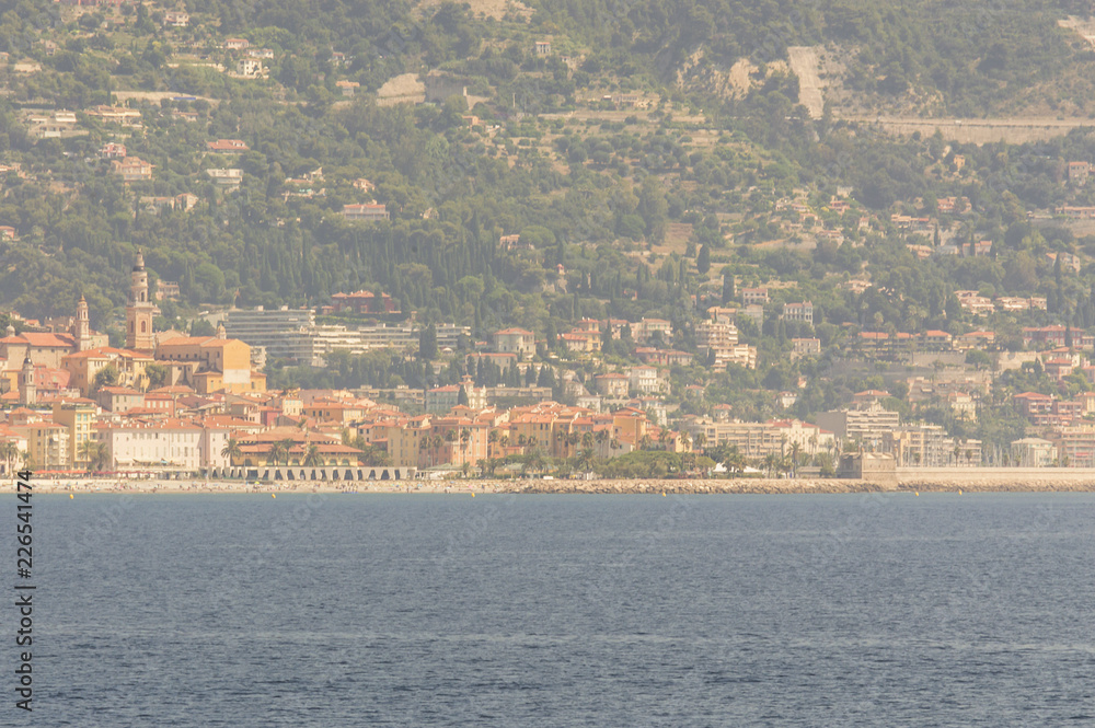 Panoramic view of the gulf of Menton and Cap Martin in a summer day