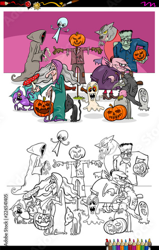 spooky Halloween cartoon characters coloring book