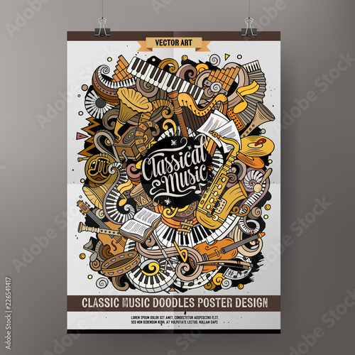 Cartoon hand drawn doodles Classic music poster design