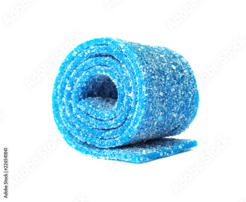 Delicious colorful chewing candy on white background
