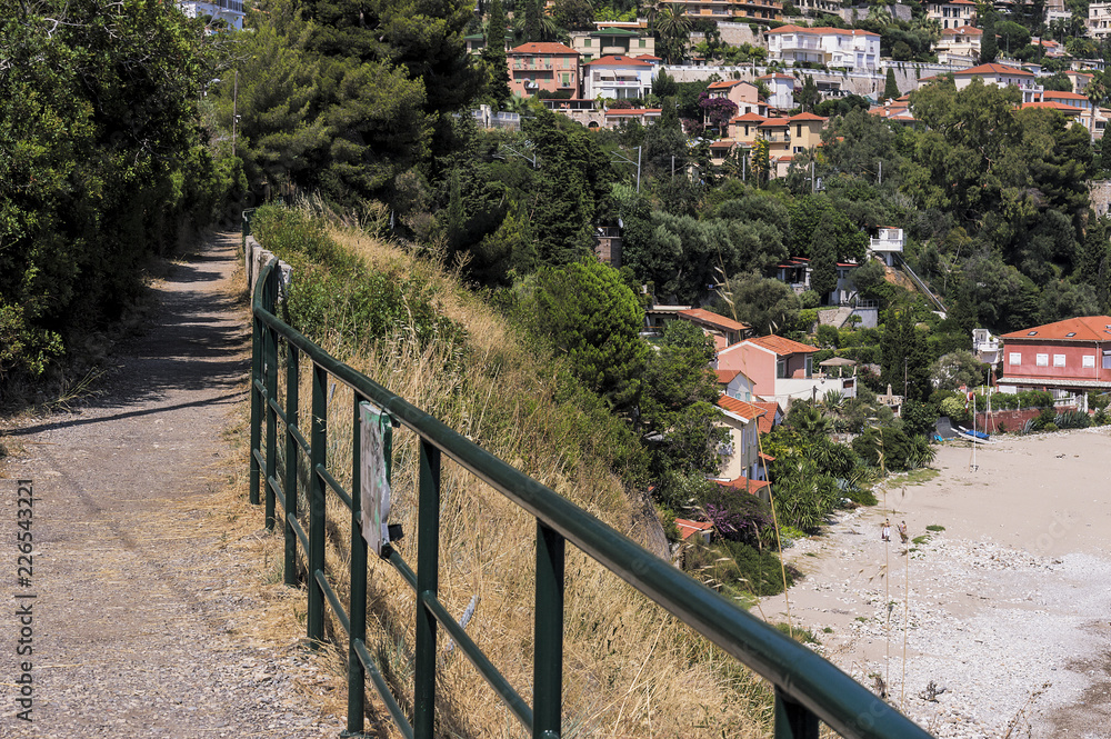 Hiking pathway on the seacoast of Cap Martin in summer Hiking pathway on the seacoast of Cap Martin in summer