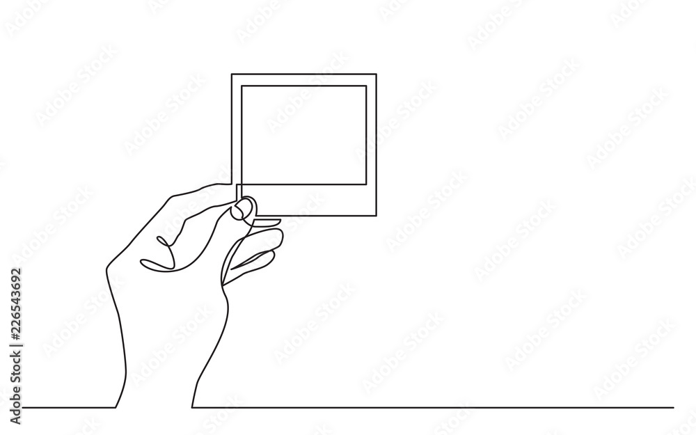 continuous line drawing of hand holding paper frame continuous line drawing of hand holding paper frame
