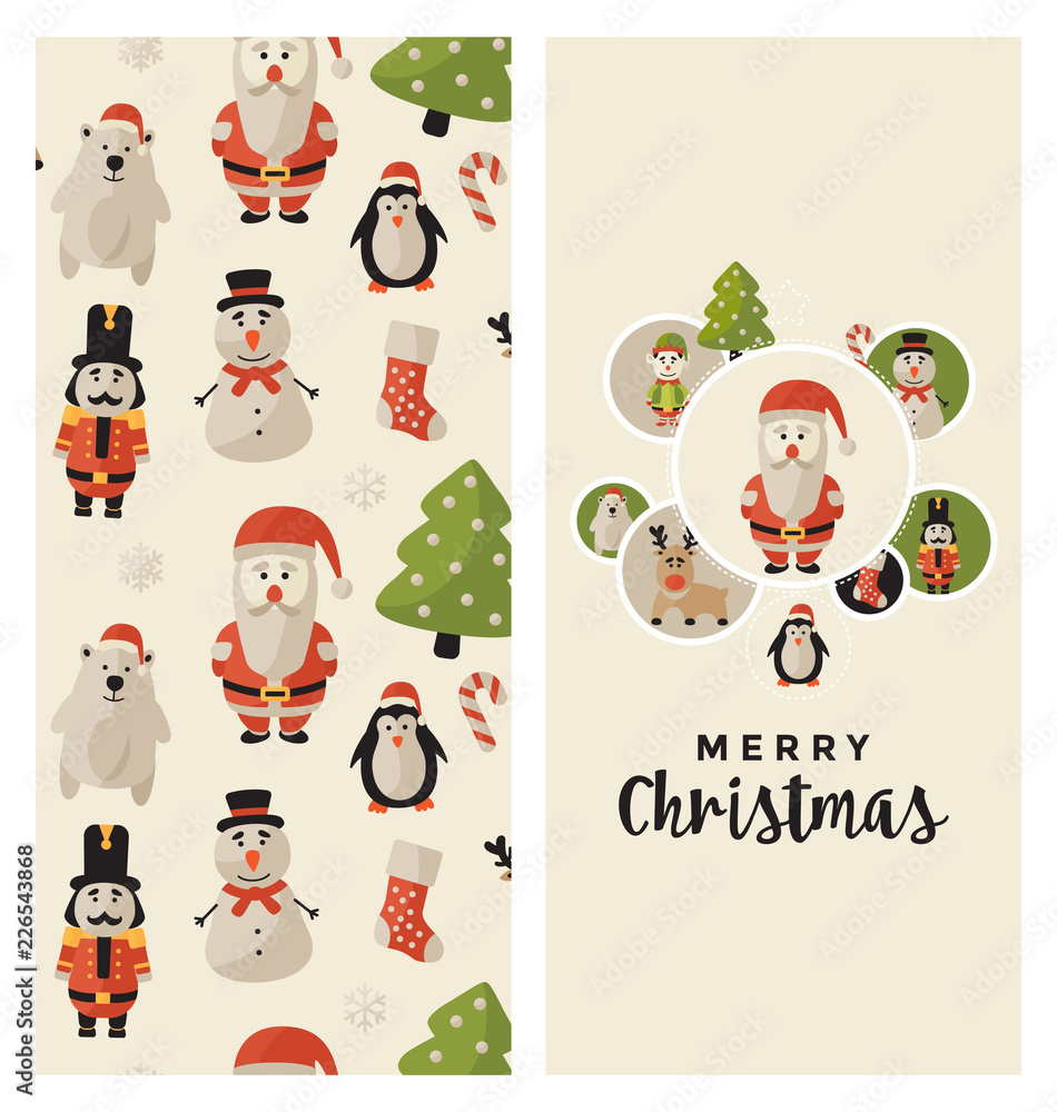 Fototapeta premium Christmas Design with Cute Characters - Greeting Card for the Winter Holiday Season