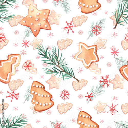 Pattern with watercolor New Year sweets.