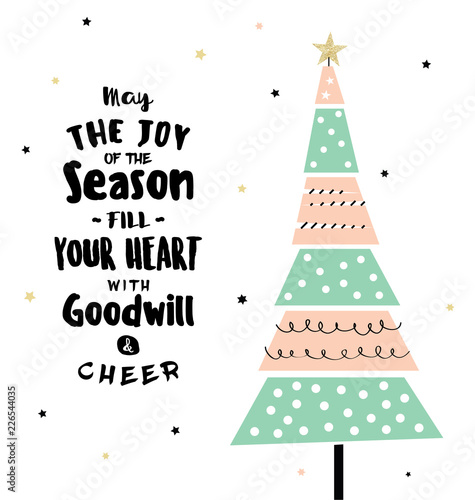 Christmas greeting card design with calligraphy - Handwritten lettering - Hand drawn seasonal elements