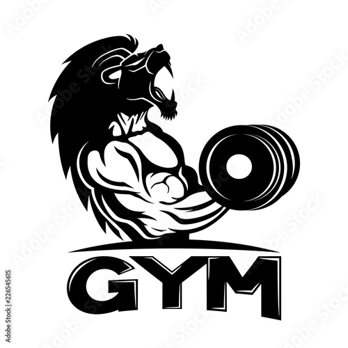 Gym sign with a muscular man with a lion head.