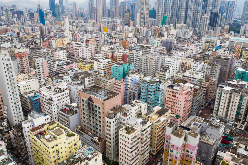Top view of Hong Kong city in the evening Top view of Hong Kong city in the evening