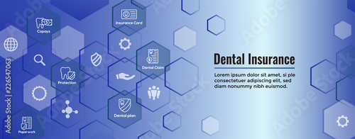 Dental Insurance Web Header Banner with Outline Icons, teeth, premiums, insurance, card, id