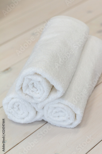 white towels at interior of a sauna