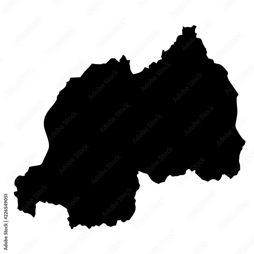Black map country of Rwanda