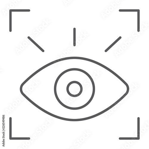 Retina scanner thin line icon, recognition and authentication, eye scan sign, vector graphics, a linear pattern on a white background.