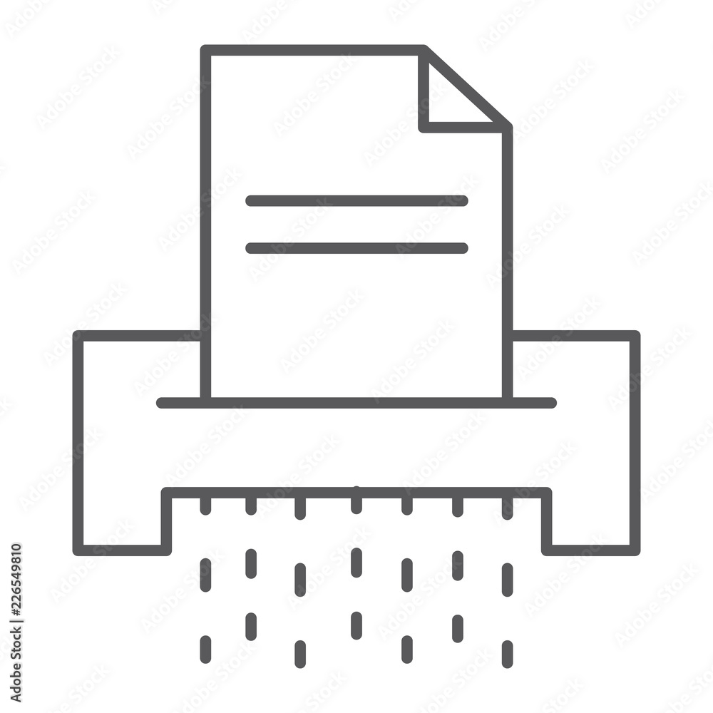 Document shredder thin line icon, file and document, destroy sign, vector graphics, a linear pattern on a white background. Document shredder thin line icon, file and document, destroy sign, vector graphics, a linear pattern on a white background.