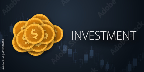 Return on Investment, ROI, Market and Finance, Investment trading, Coins and Candle stick graph on the Backround.