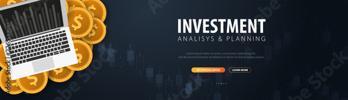 Return on Investment, ROI, Market and Finance, Investment trading, Coins and Candle stick graph on the Backround.