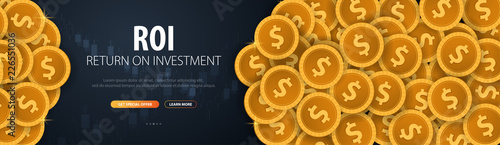 Return on Investment, ROI, Market and Finance, Investment trading, Coins and Candle stick graph on the Backround.