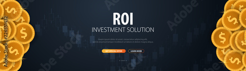 Return on Investment, ROI, Market and Finance, Investment trading, Coins and Candle stick graph on the Backround.