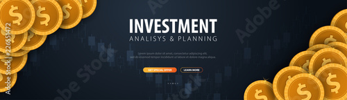 Return on Investment, ROI, Market and Finance, Investment trading, Coins and Candle stick graph on the Backround.