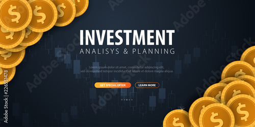 Return on Investment, ROI, Market and Finance, Investment trading, Coins and Candle stick graph on the Backround.