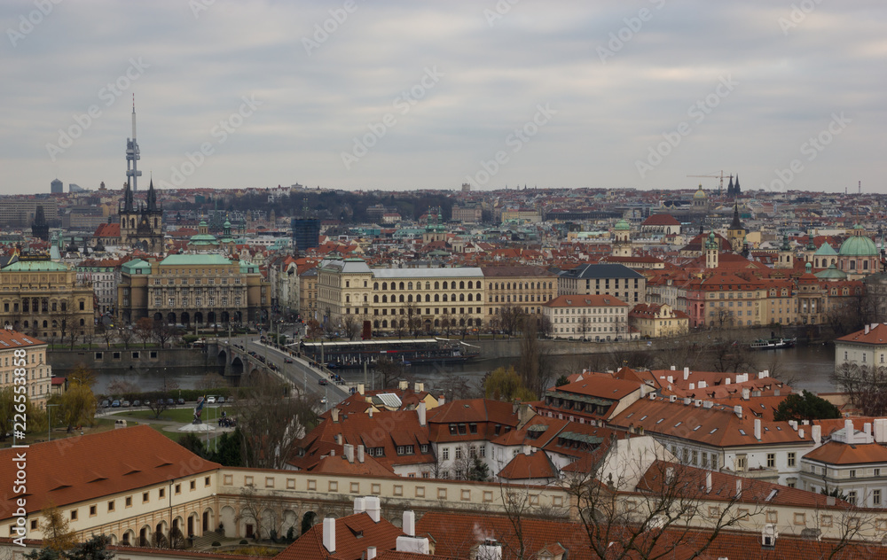 Roofs of buildings landscape in Prague city