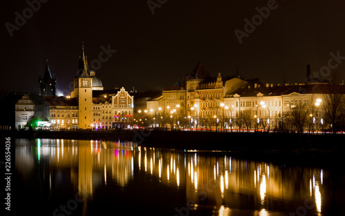 10 December 2017. Prague  Czech. Night Prague city with river and buildings lighted