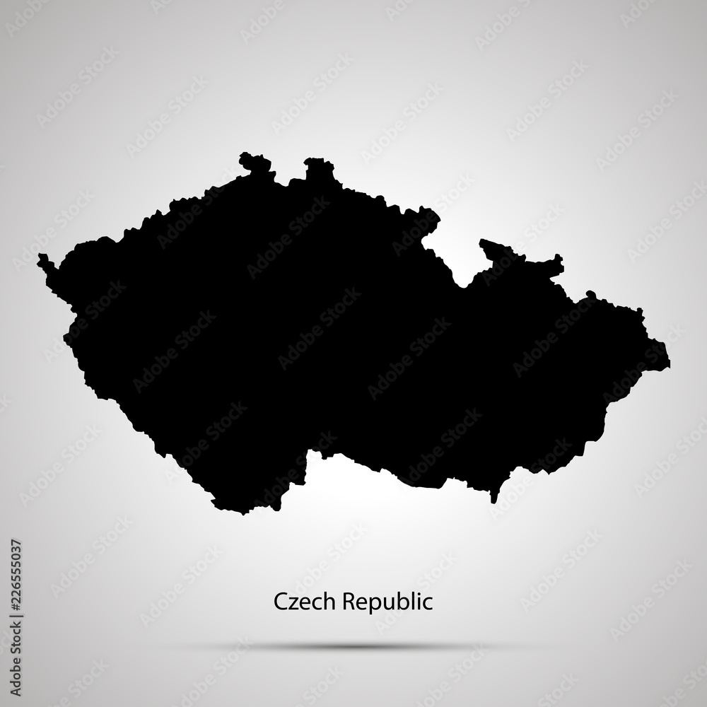 Czech Republic country map, simple black silhouette on gray