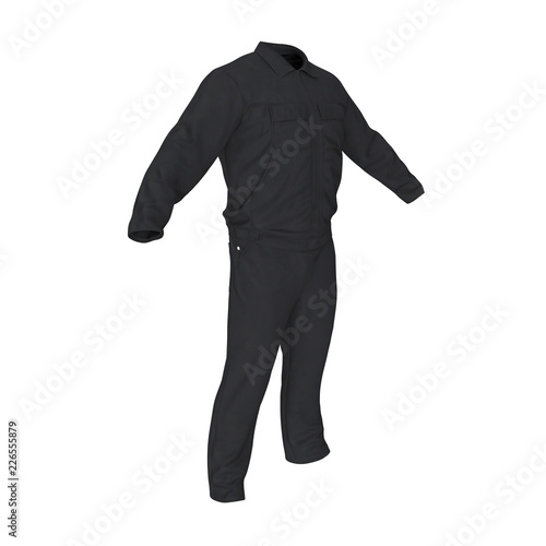 Worker's Black Uniform With Long Sleeve. 3D illustration, isolated on white background