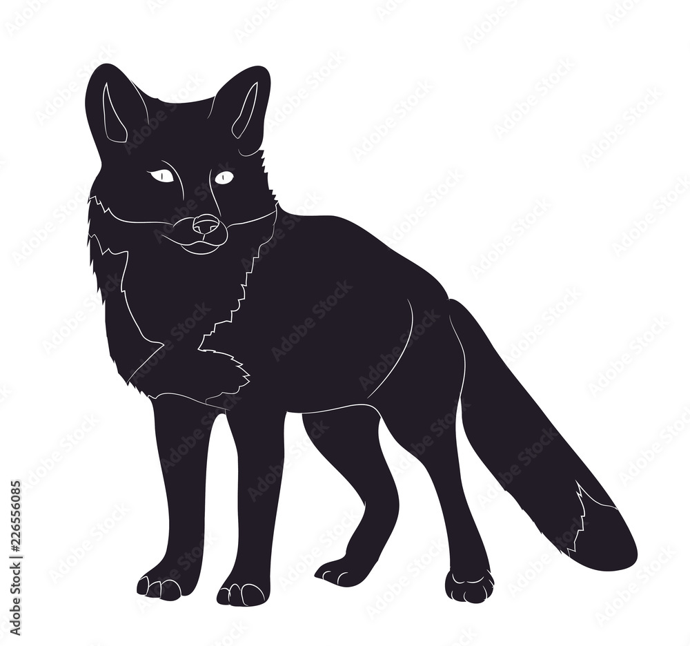 Obraz premium fox stands silhouette drawing, vector