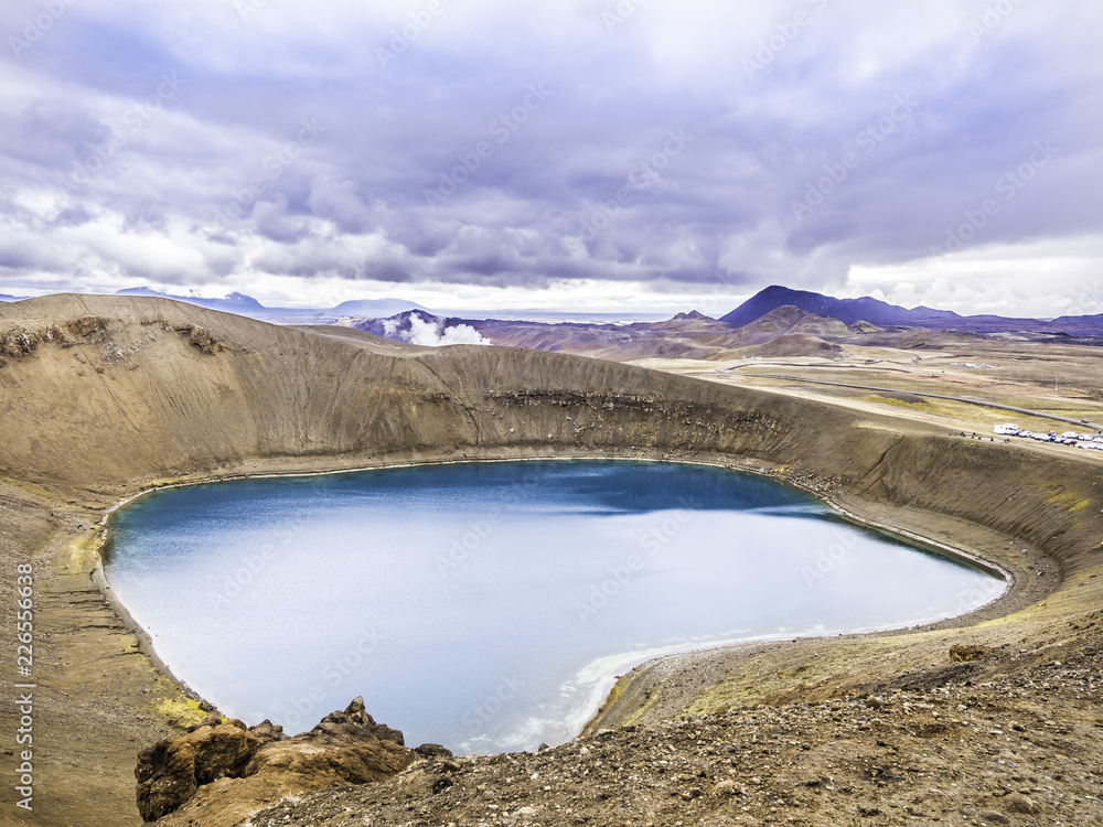 Scenic view of Krafla volcanic crater in Northern Iceland