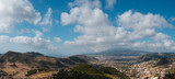 rural landscape panorama with town / village in valley and summer sky on sunny day, Tenerife, Spain