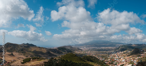 rural landscape panorama with town / village in valley and summer sky on sunny day, Tenerife, Spain © hanohiki