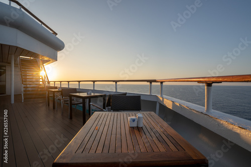 Nice Sunset from a Cruise Ship with a Table in front of