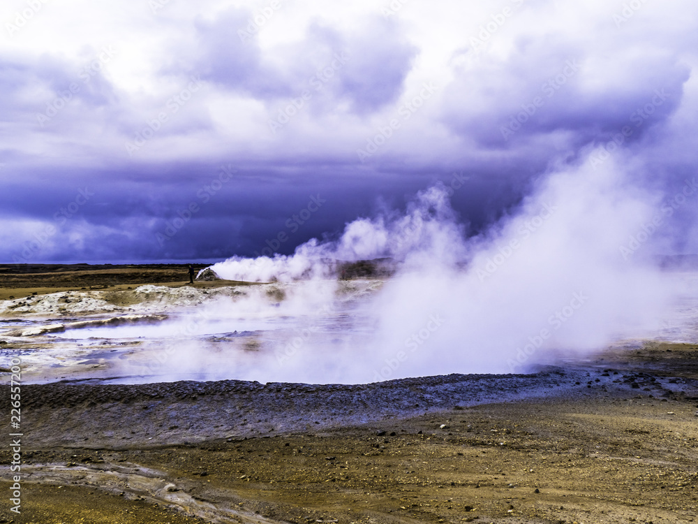 Thermal gas coming out from the ground at Hverir geothermal area in Northern Iceland