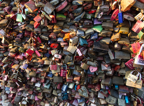 Cologne. Germany, october 2018 . Hundreds of padlocks fastened to the Hohenzollern Bridge in the city of Cologne, over the River Rhine in Germany.
