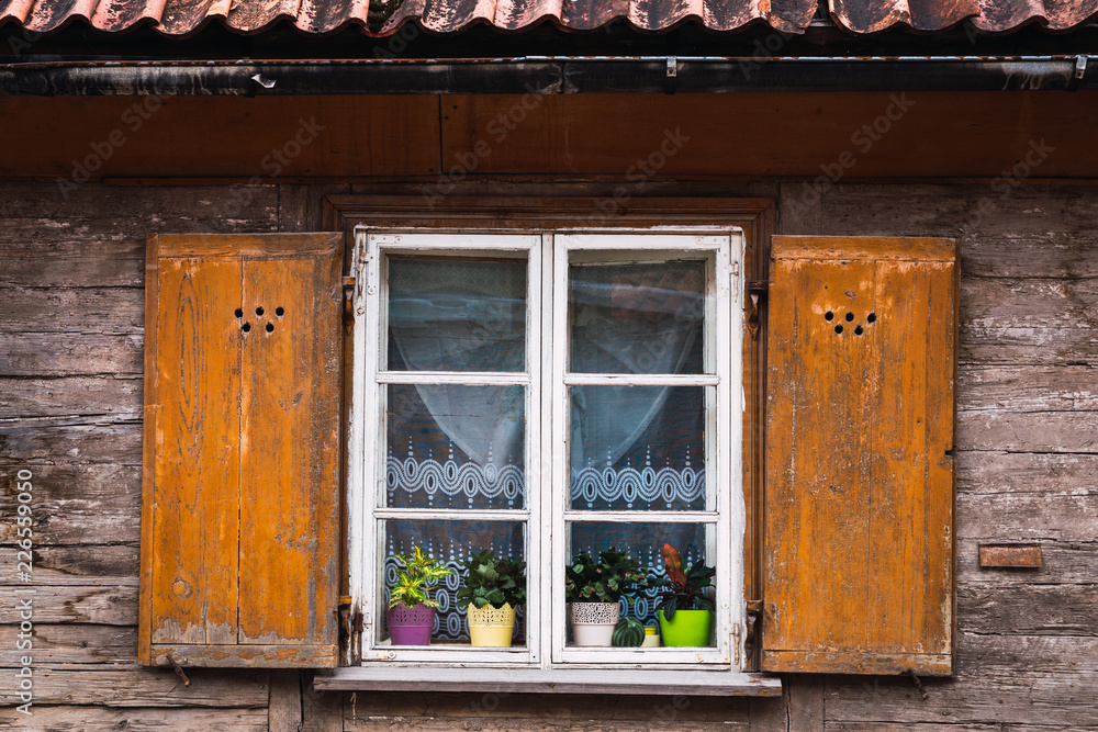 Wooden window of old building Wooden window of old building