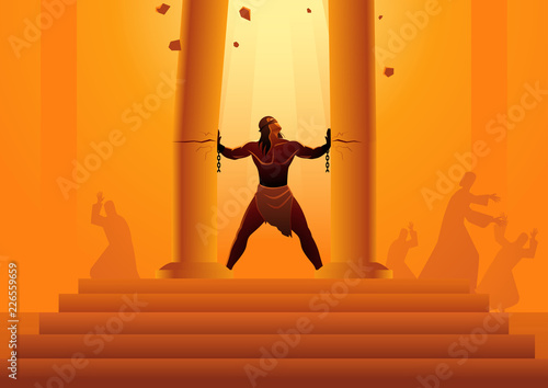 Samson held the pillars of the temple and pushing them apart