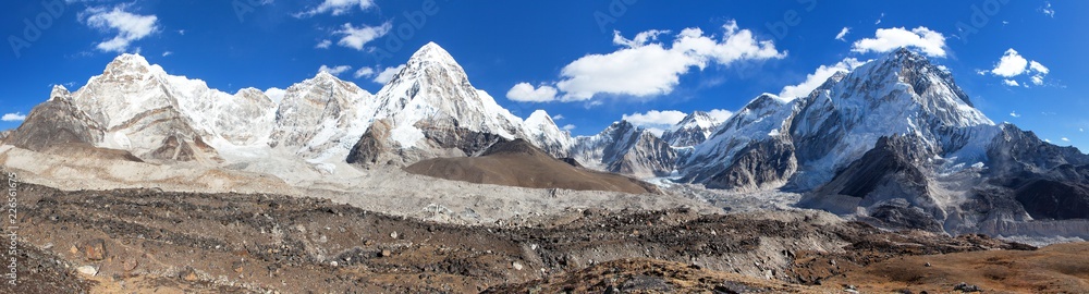 Panorama of mount Everest and Pumori