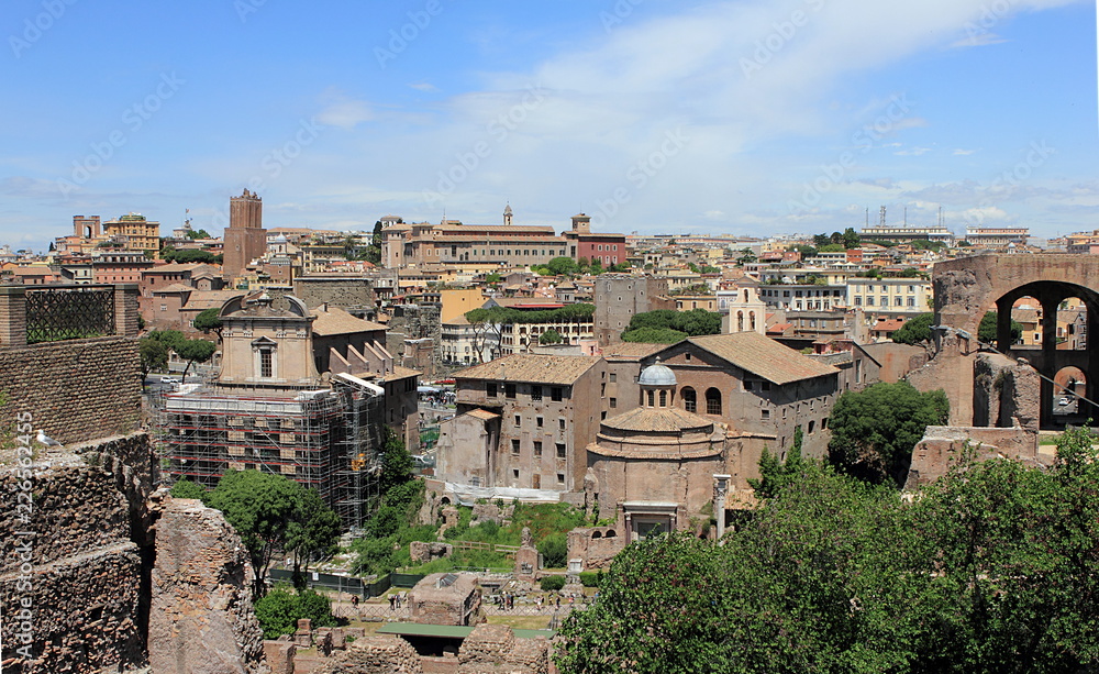 Rome, Italy. View on Roman Forum and the city.