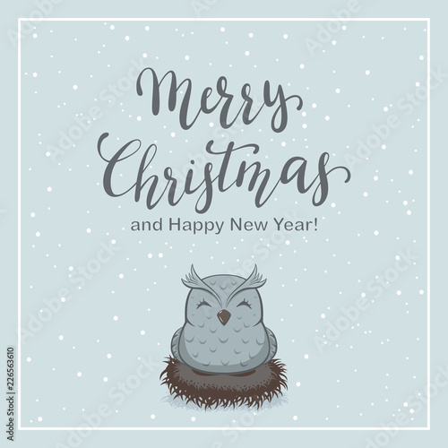 Christmas background and owl in the nest