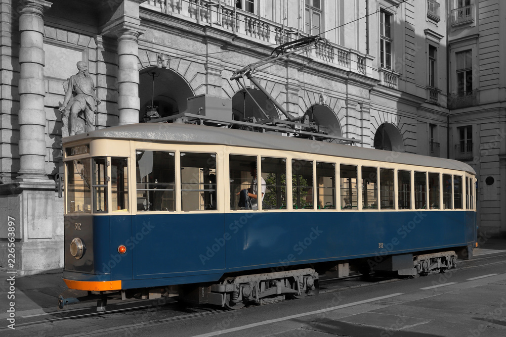 tram a torino in italia, streetcar in turin in italy