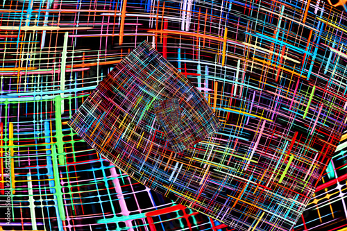 Abstract multicolored checkered fractals pattern. Comic background.