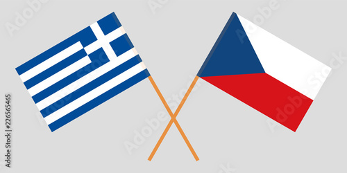 Crossed  flags of Czech Republic and Greece. Official colors. Correct proportion. Vector photo