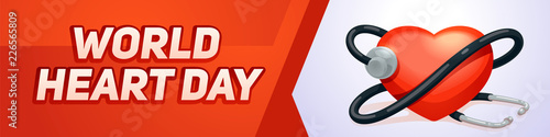 Medical world heart day banner horizontal. Cartoon illustration of vector medical world heart day banner horizontal for web design