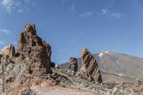 Beautiful volcanic landscape with the Teide volcano in the background, in the Teide National Park, Tenerife Island