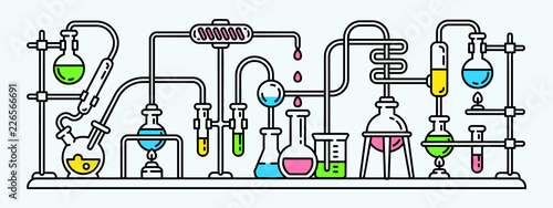 Chemistry lab banner. Outline illustration of chemistry lab vector banner for web design