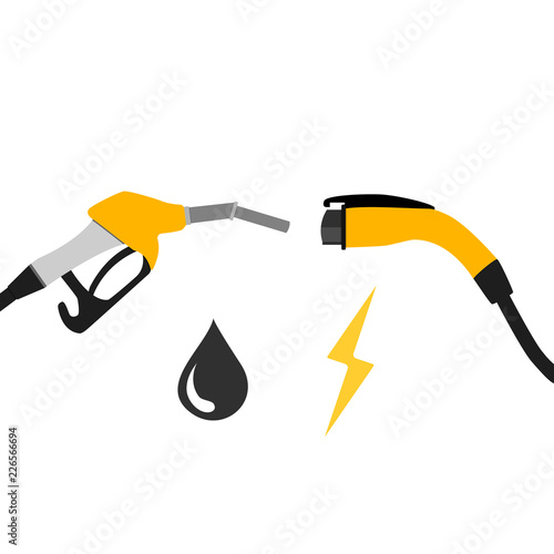 illustration of electric car and fuel fight concept.