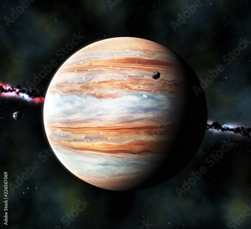 Fototapeta Naklejka Na Ścianę i Meble -  gas giant planet and moons (like Jupiter, Thebe and Amalthea), 3d render
