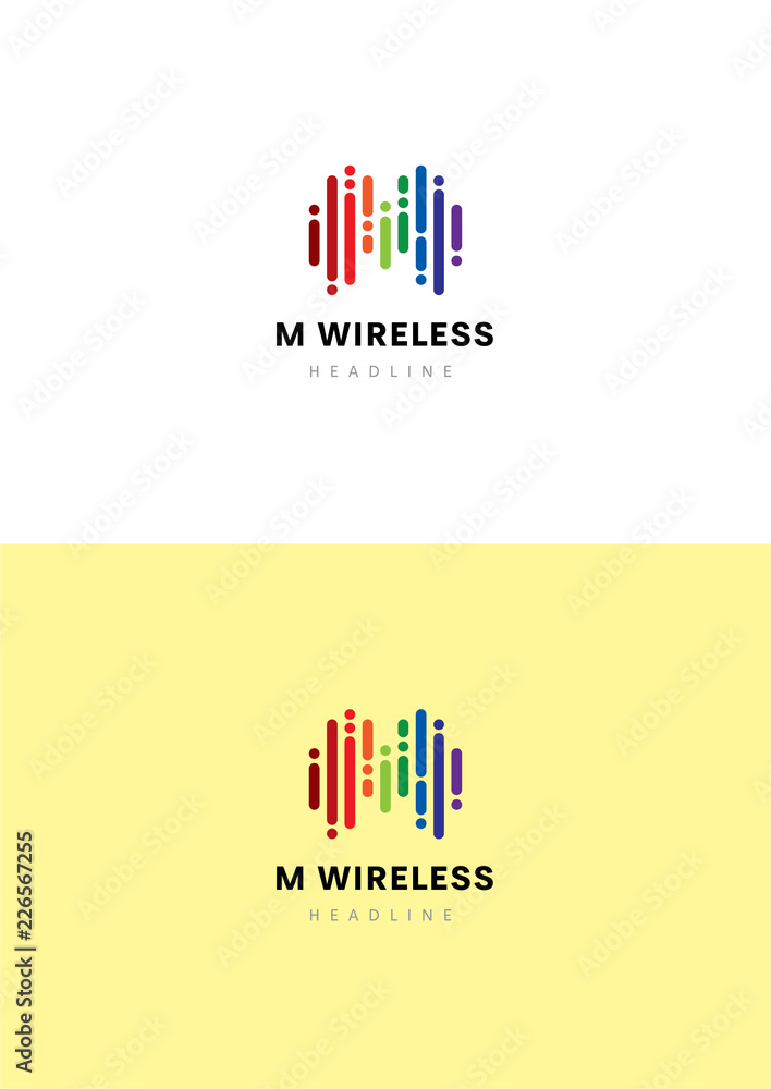 M Wireless logo template. - obrazy, fototapety, plakaty 