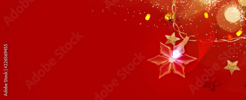 red christmas background banner with glowing star